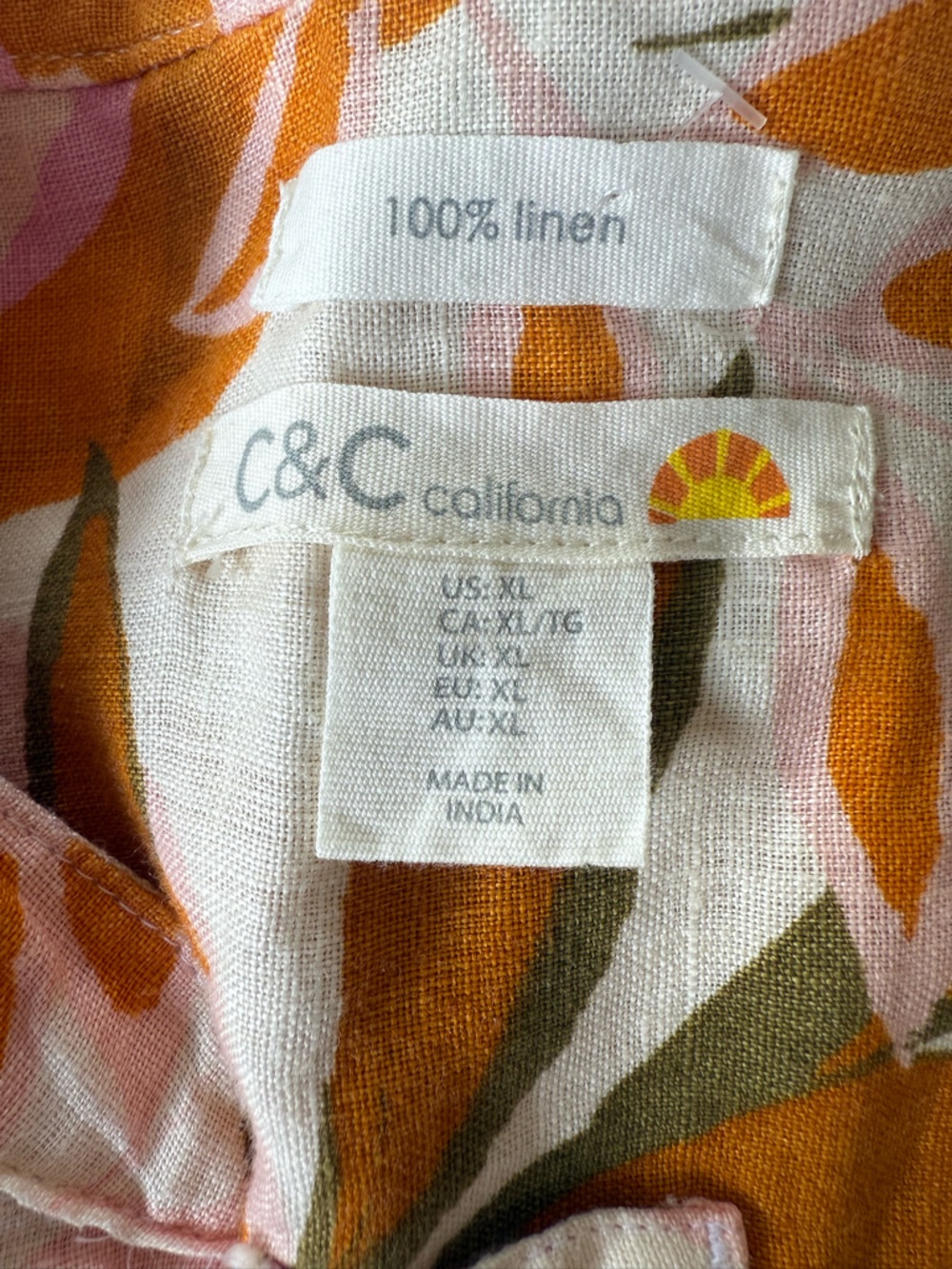 C&C California Linen Dress Womens XL Multicolor Tropical Palm Leaf resort wear - Picture 5 of 10